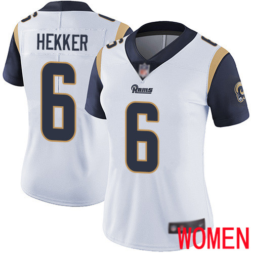 Los Angeles Rams Limited White Women Johnny Hekker Road Jersey NFL Football #6 Vapor Untouchable->women nfl jersey->Women Jersey
